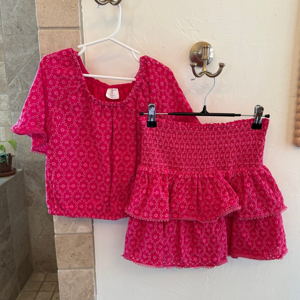 CrewCuts J.Crew Girls Pink Eyelet Smocked Waist Skirt with Gathered Top Set